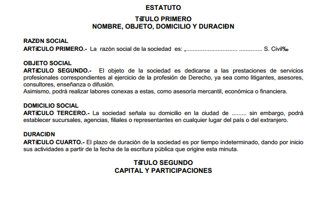 Modelo de minuta de sociedad civil ordinaria